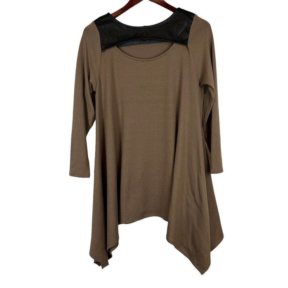 ic By connie K Size Small Green tunic top long sleeve Faux leather detail